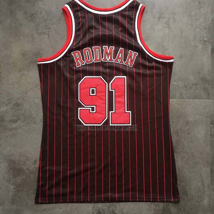 Camiseta Chicago Bulls Dennis Rodman NO 91 Mitchell & Ness 1995-96 Negro